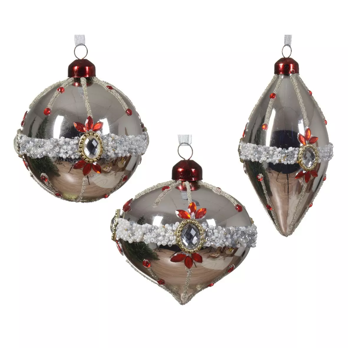 Confezione di 3 palline di Natale (D80 mm) in vetro Ornéla Argento 2
