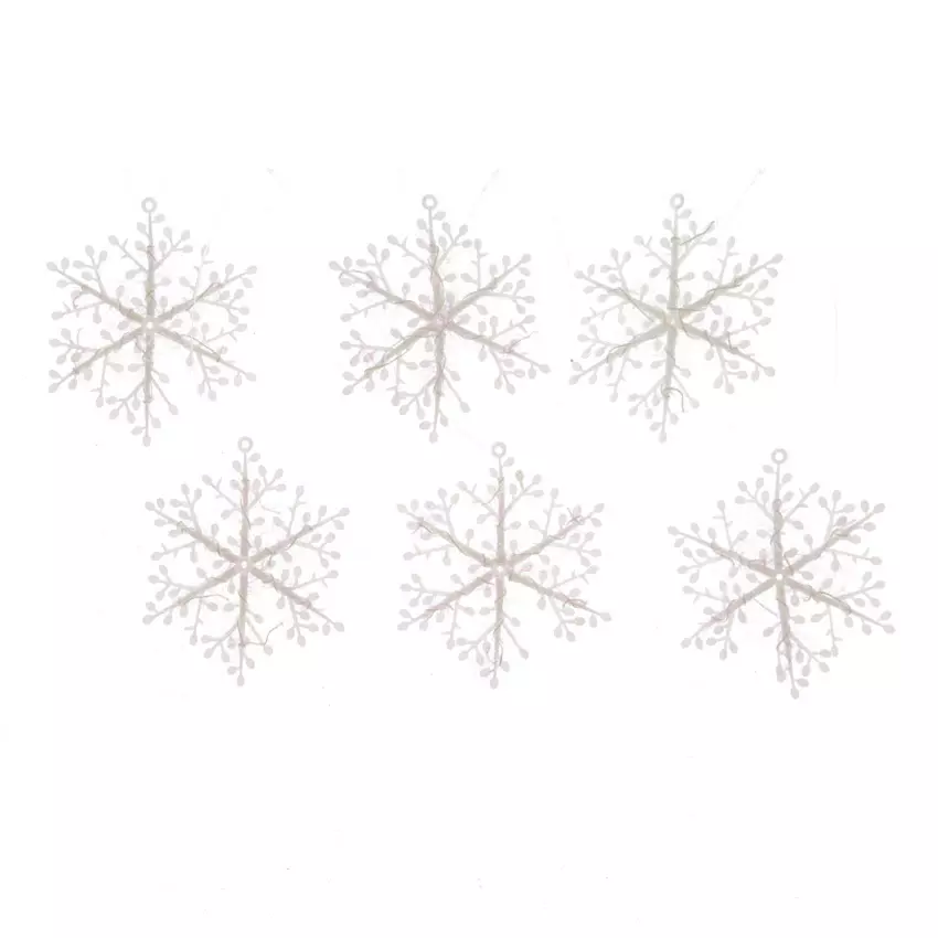Lot de 6 flocons de Noël à suspendre étoilés  Blanc irisé 1