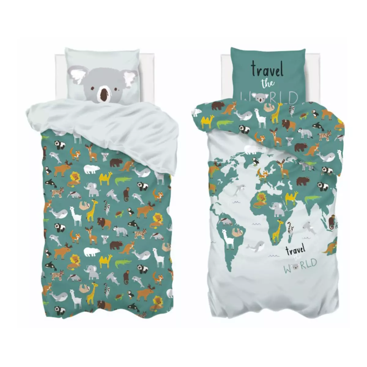 Dekbedovertrek met één kussensloop katoen (140 cm) Carte du Monde Blauw 3