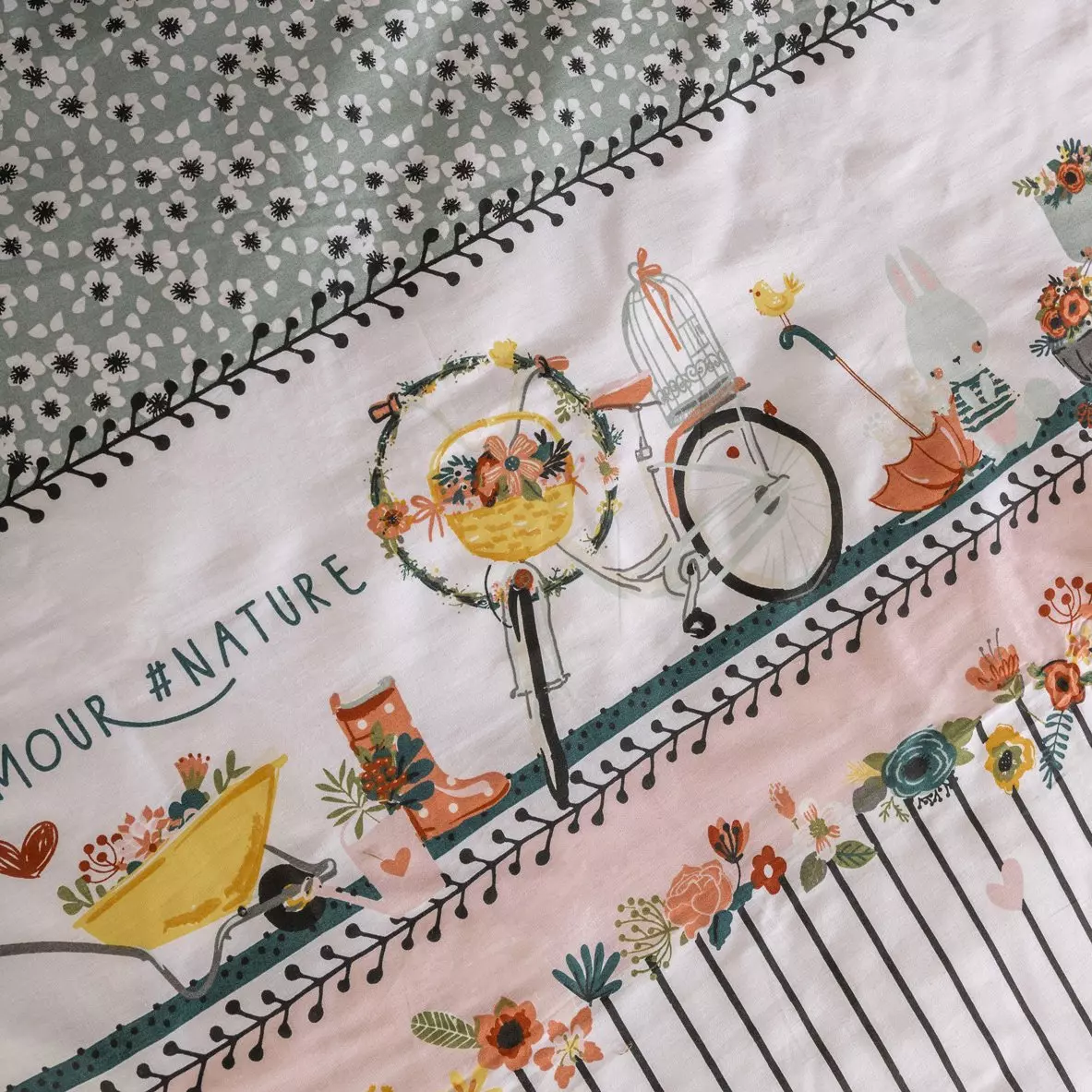 Housse de couette et une taie enfant coton (140 cm) Jardinage Multicolore 3