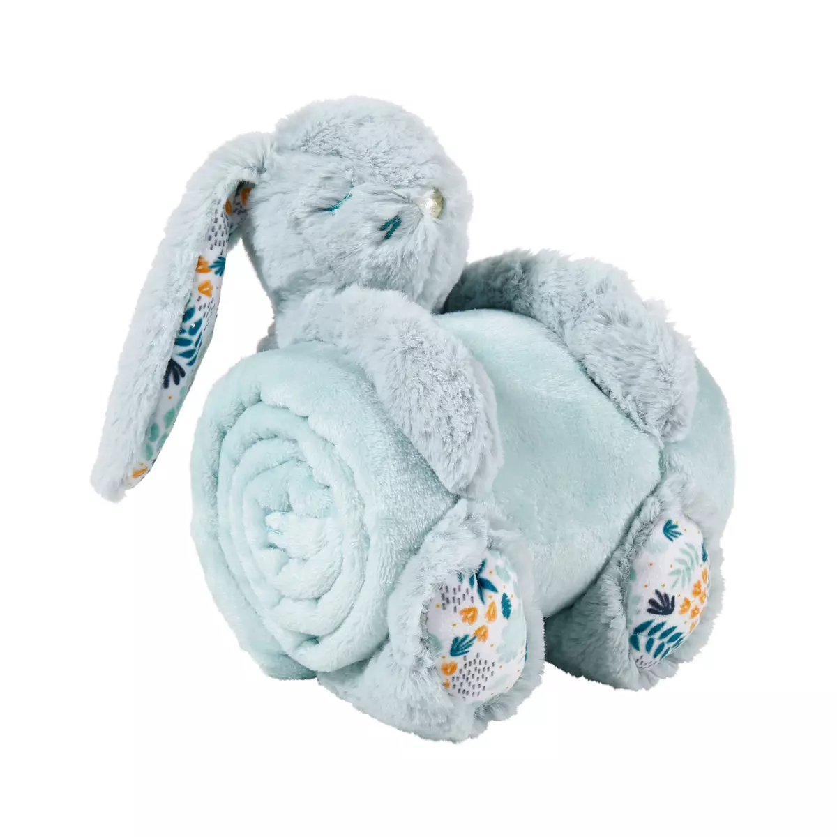 Plaid doux enfant (90 cm) et peluche Lapino Bleu 1