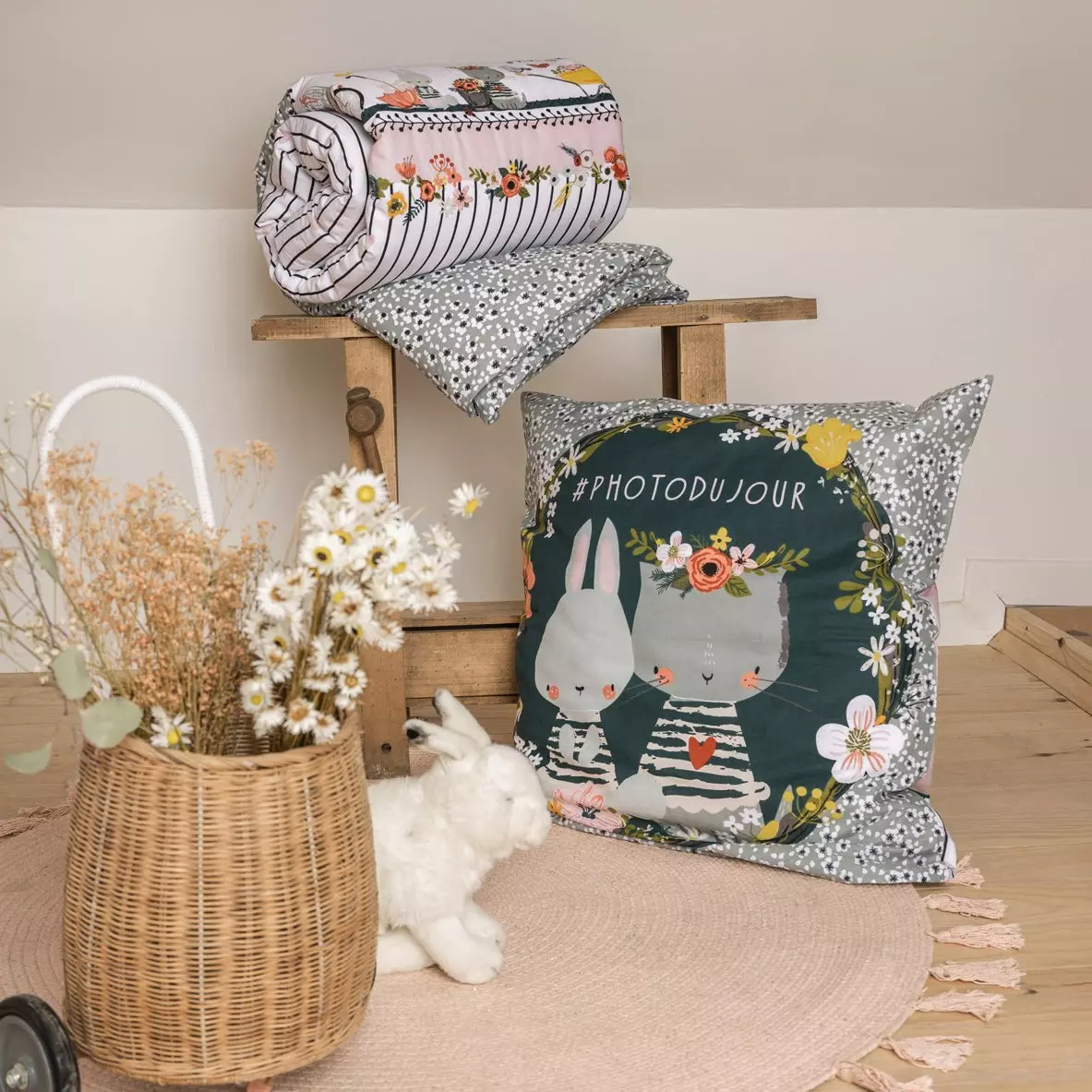 Dekbedovertrek en twee kussenslopen katoen (240 cm) Jardinage Meerkleurig 4