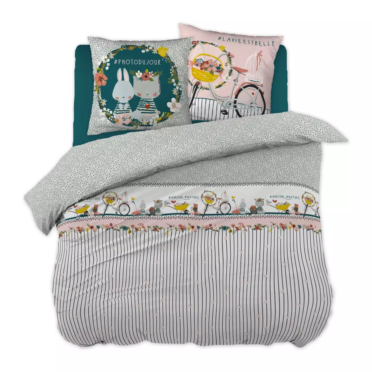 Dekbedovertrek en twee kussenslopen katoen (240 cm) Jardinage Meerkleurig 7