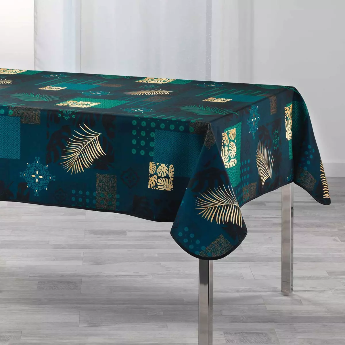 Rechteckige Tischdecke (L240 cm) Oreane Petrolblau 1