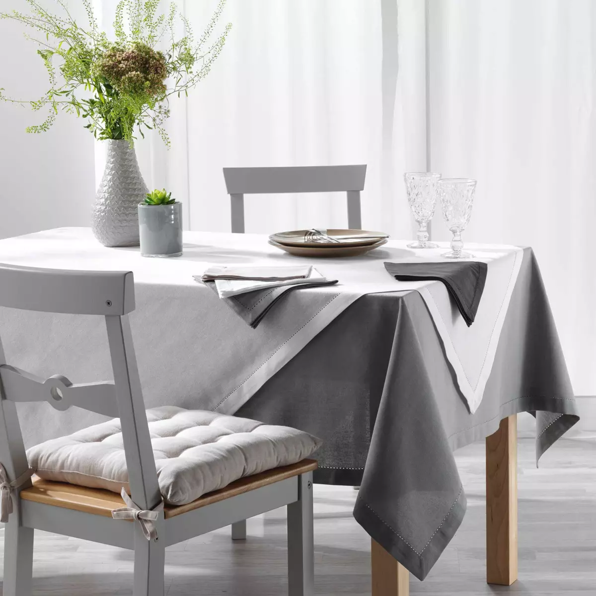 Lot de 3 serviettes coton Charline Blanc 2