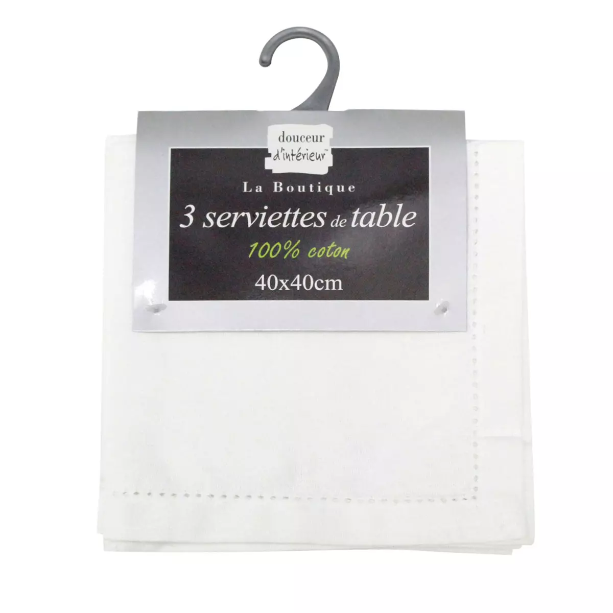 Lot de 3 serviettes coton Charline Blanc 4