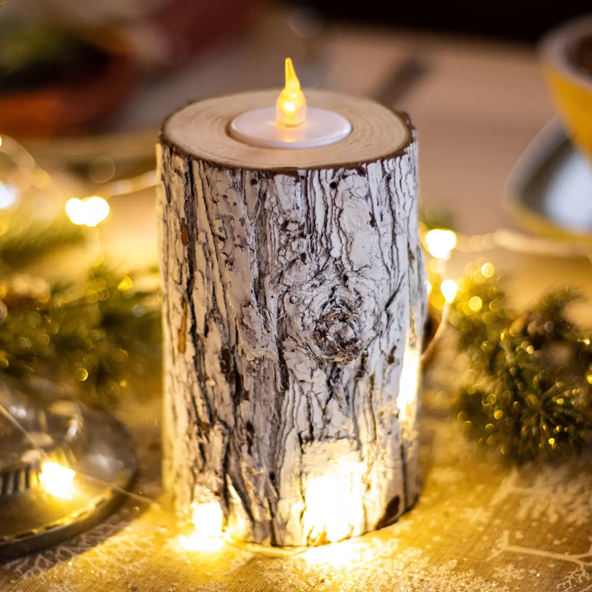3er Set LED Kerzen Stamm Warmweiß - Weihnachtstisch