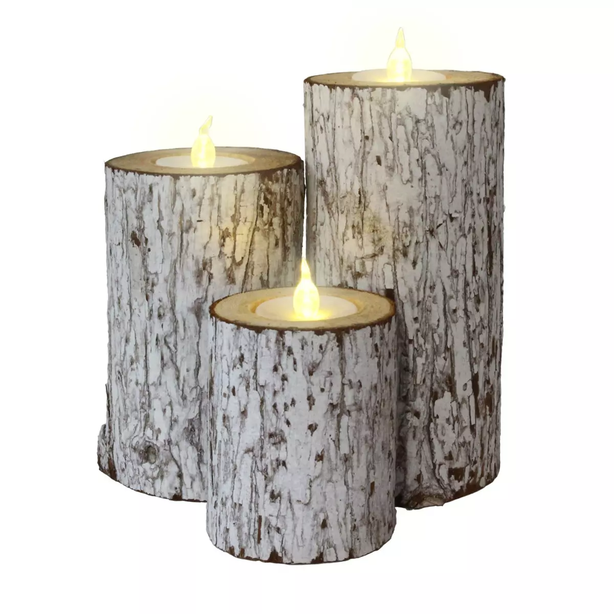 Lot de 3 bougies LED Tronc d'arbre Blanc chaud 3