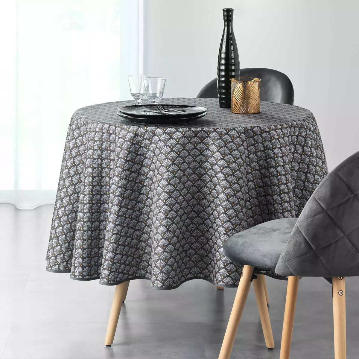 Nappe ronde anti tache (D180 cm) Artchic Gris anthracite 1