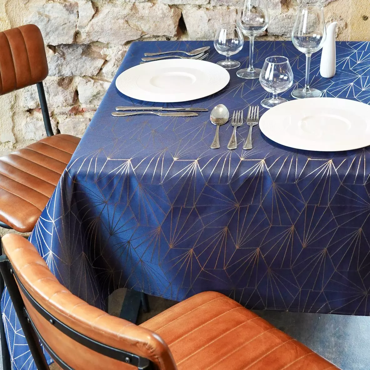 Rechteckige Tischdecke (L240 cm) Facette Blau 1