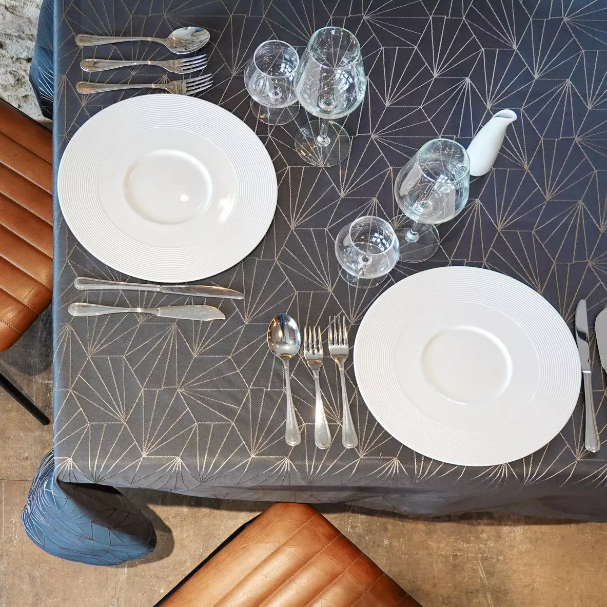 Rechteckige Tischdecke (L300 cm) Facette Anthrazitgrau 2