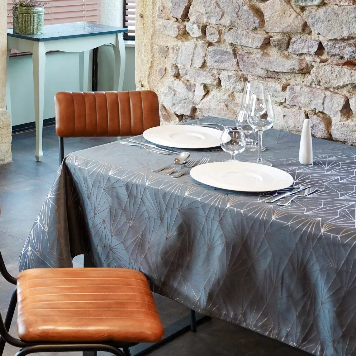 Rechteckige Tischdecke (L300 cm) Facette Anthrazitgrau 3