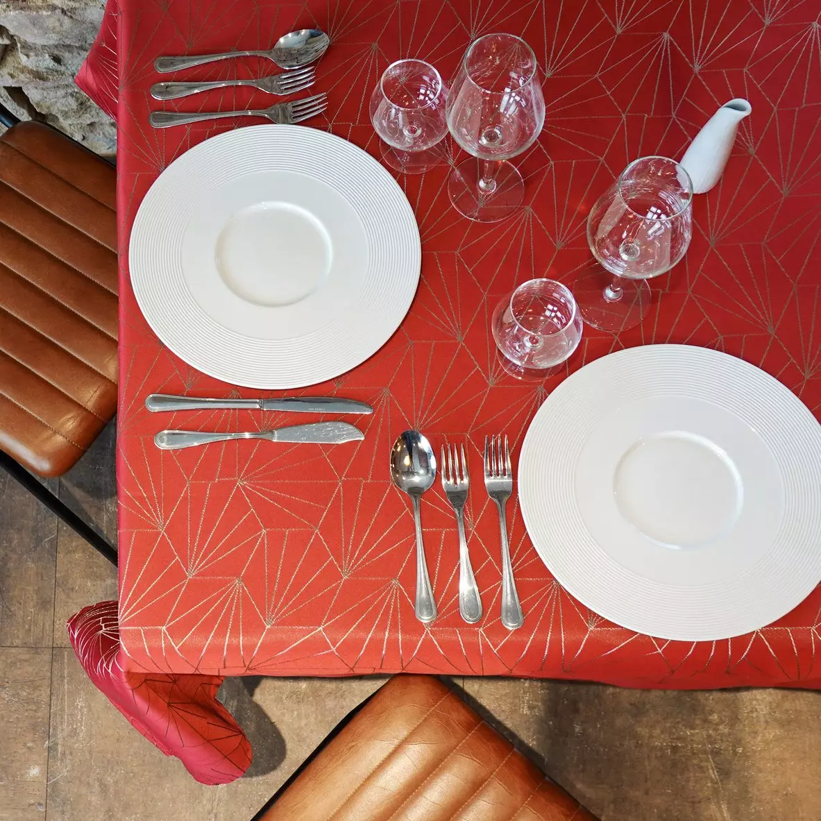 Rechteckige Tischdecke (L240 cm) Facette Rot 2