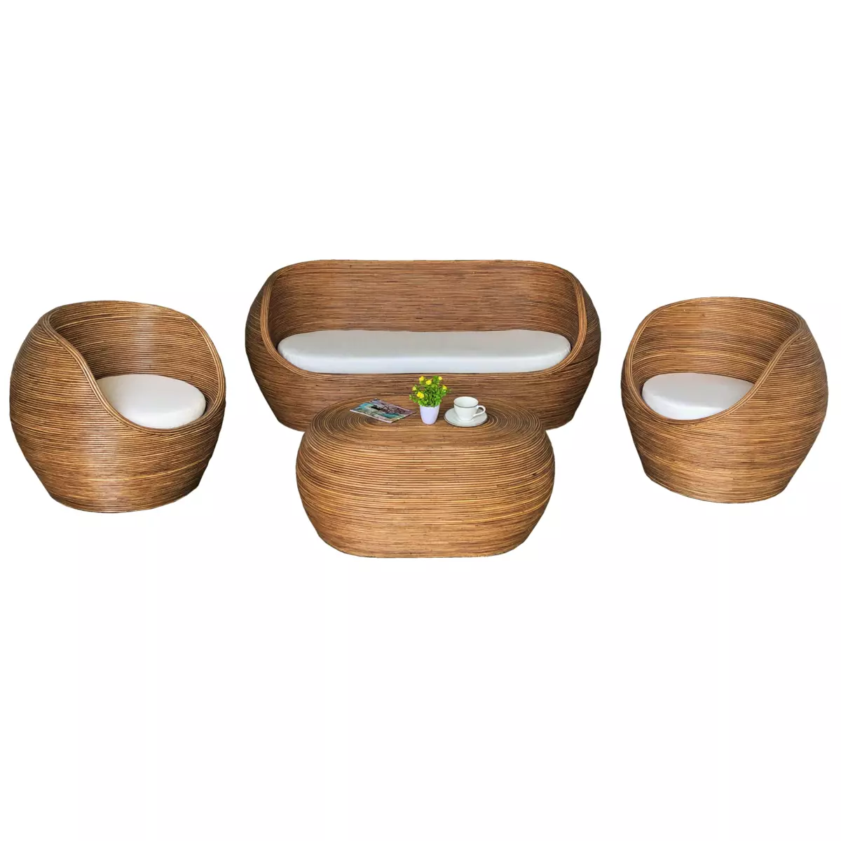 Salon de jardin en rotin Trinidad Naturel/Beige - 5 places 2