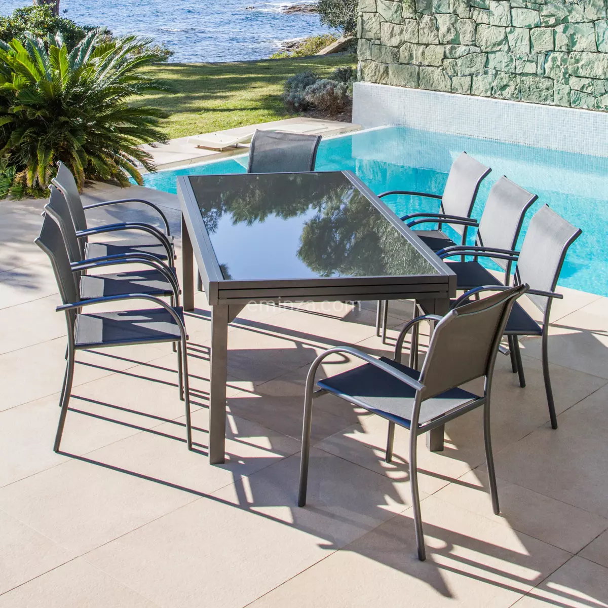 Tavolo da giardino Murano allungabile in vetro (270 x 90 cm) - Antracite 2