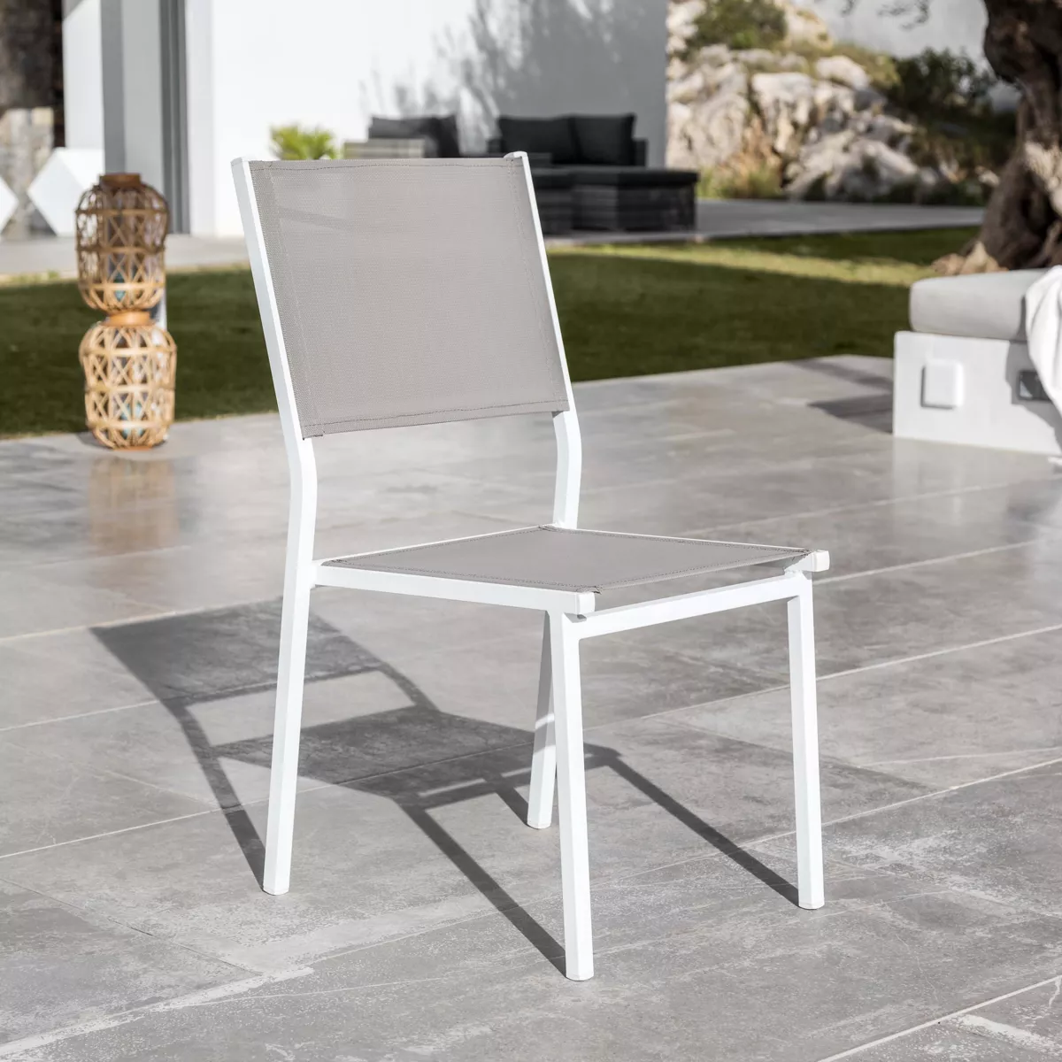 Stapelbarer Gartenstuhl Murano Aluminium - Weiß/Taupe 4