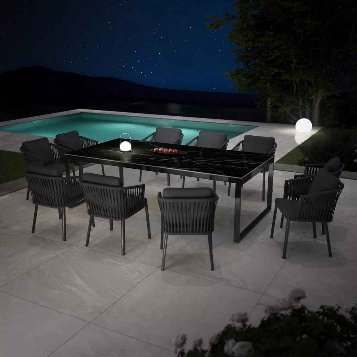 Table de jardin 10 places Aluminium/Céramique Kore (240 x 120 cm) - Noir/Noir marbré 2
