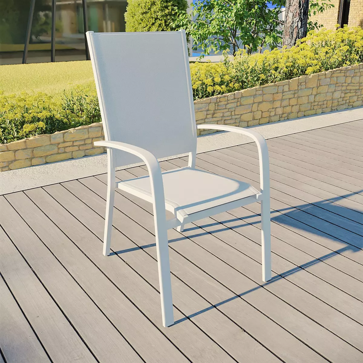 Fauteuil de jardin haut alu empilable Murano - Blanc 1
