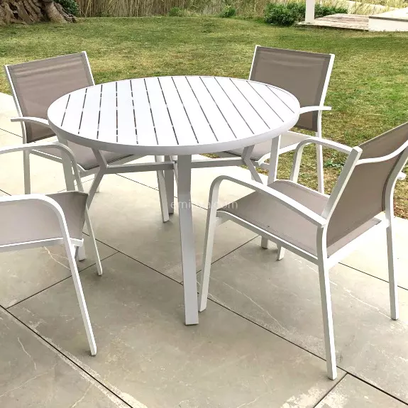 Table de jardin 5 places Aluminium Murano (D105 cm) - Blanche 2