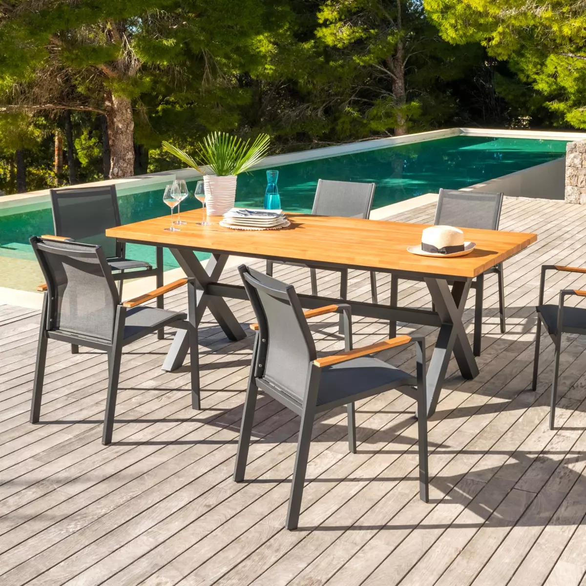Gartentisch Aluminium/Teakholz Bali 200 x 100 cm (bis zu 8 Pers.)  - Anthrazitgrau 1
