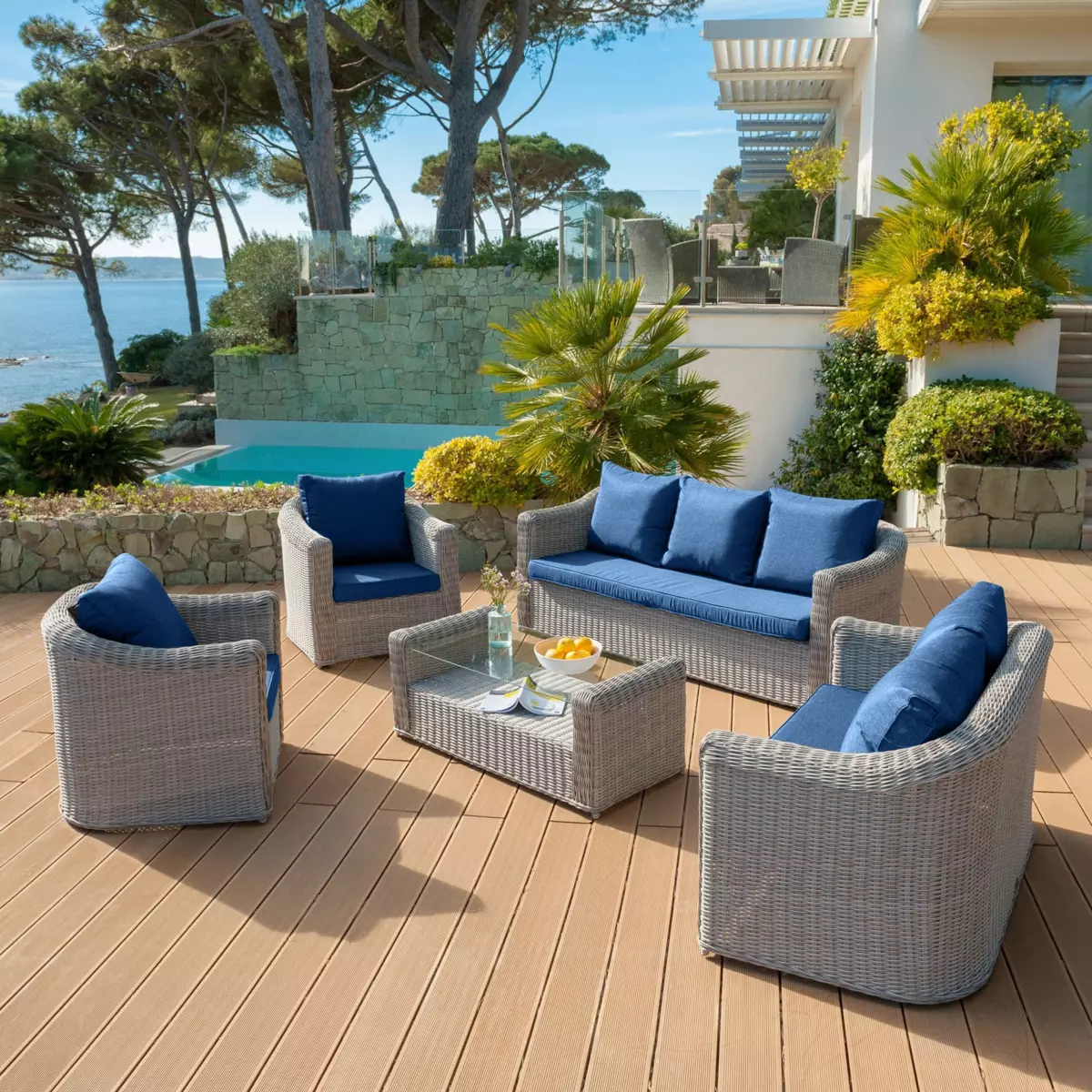 Coussins de remplacement pour salon de jardin Calvi 7 places - Bleu 2