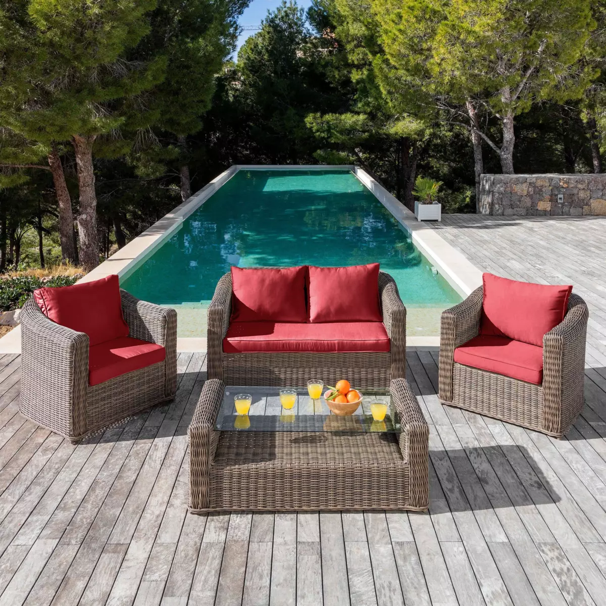 Housses de coussin de remplacement pour salon de jardin Calvi 4 places - Rouge 3