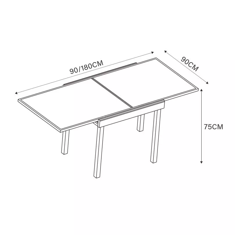 Table de jardin extensible 8 places en verre Murano (180 x 90 cm) - Gris ardoise 8