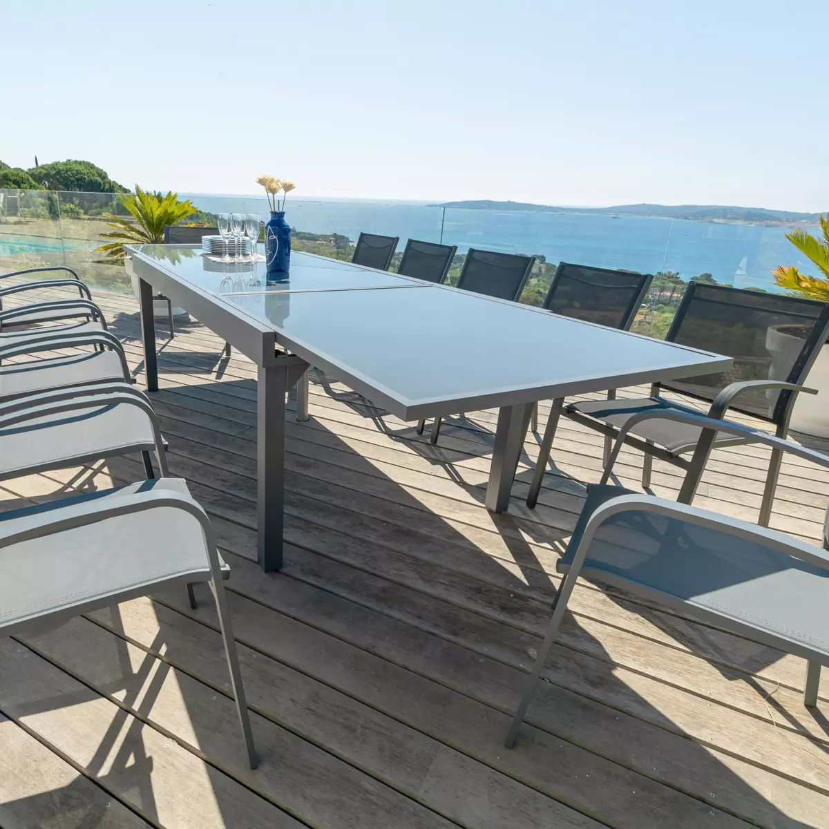 Tavolo da giardino Murano allungabile 12 posti in vetro (320 x 100 cm) - Antracite 4