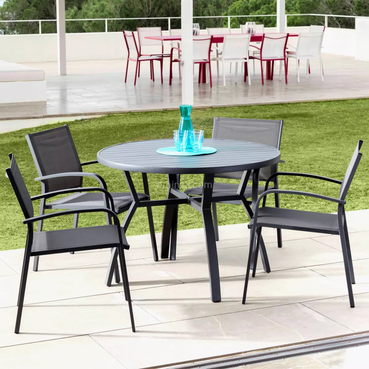 Table de jardin 5 places Aluminium Murano (D105 cm) - Gris anthracite 1