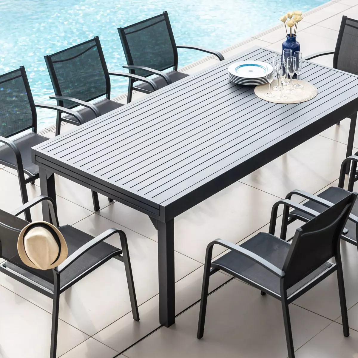 Mesa de jardín rectangular extensible Aluminio Murano (Hasta 12 pers.) - Gris antracita 4