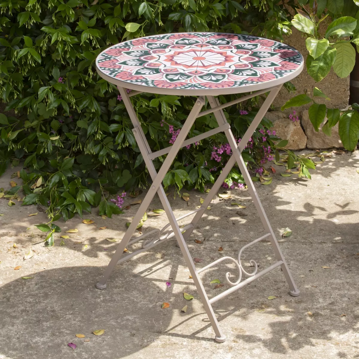 Table bistro mosaïque Narbonne Taupe/Rose 2