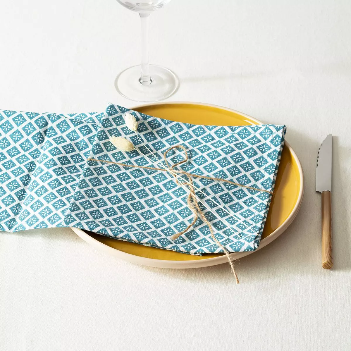 Lot de 4 serviettes coton Tika Bleu canard 1