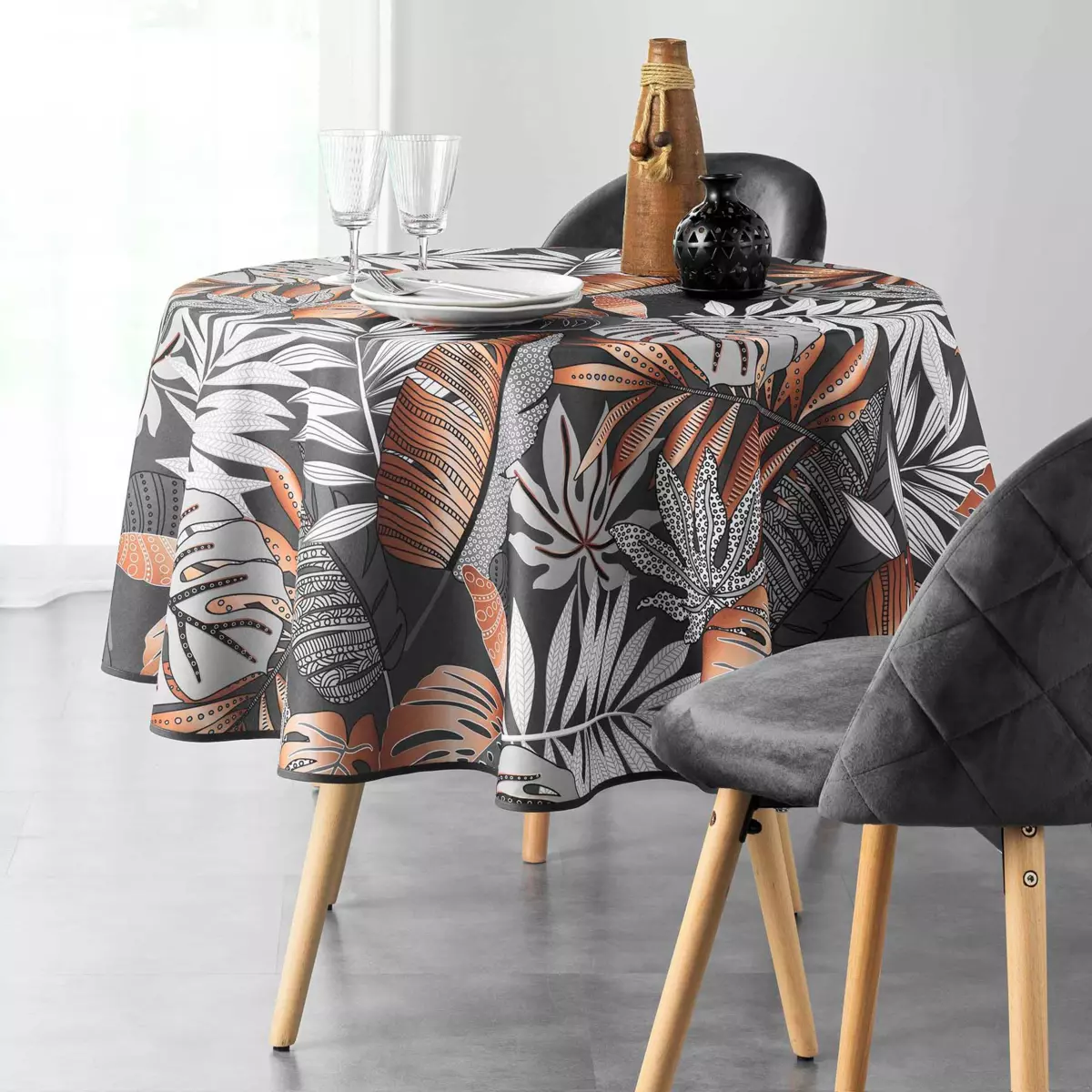 Tafelkleed rond Vlekbestendig (D180 cm) Alianor Grijs antraciet 1