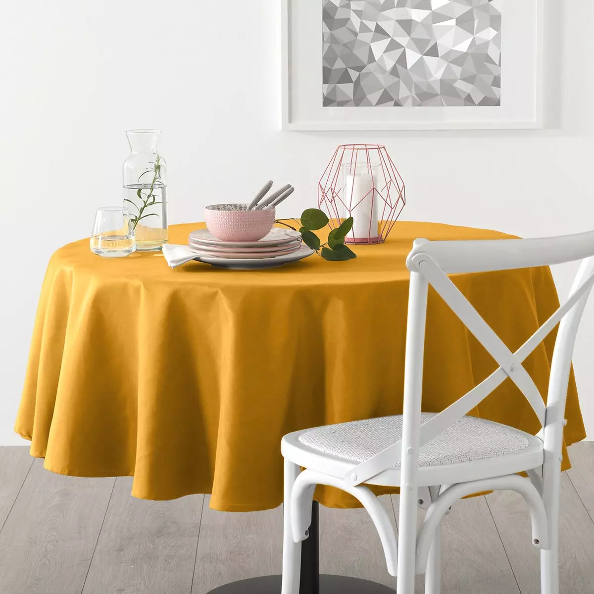 Tovaglia rotonda antimacchia (Ø180 cm) Mina Giallo ocra 1