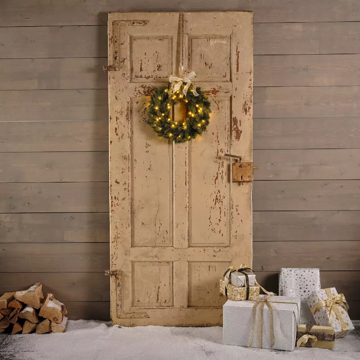 Corona de Navidad luminosa Asarum Blanco cálido 3