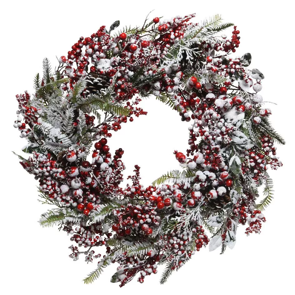 Corona di Natale Rosso e brinato 50 cm 1