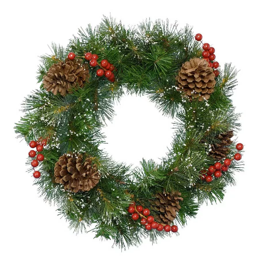 Couronne de Noël (D50 cm) Baies et pommes de pin
