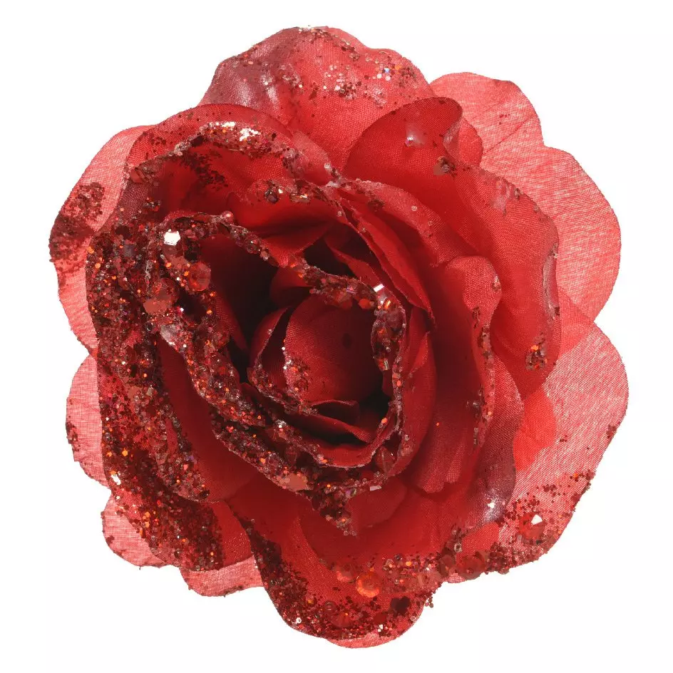 Fleur décorative sur pince pailletée Rouge 1