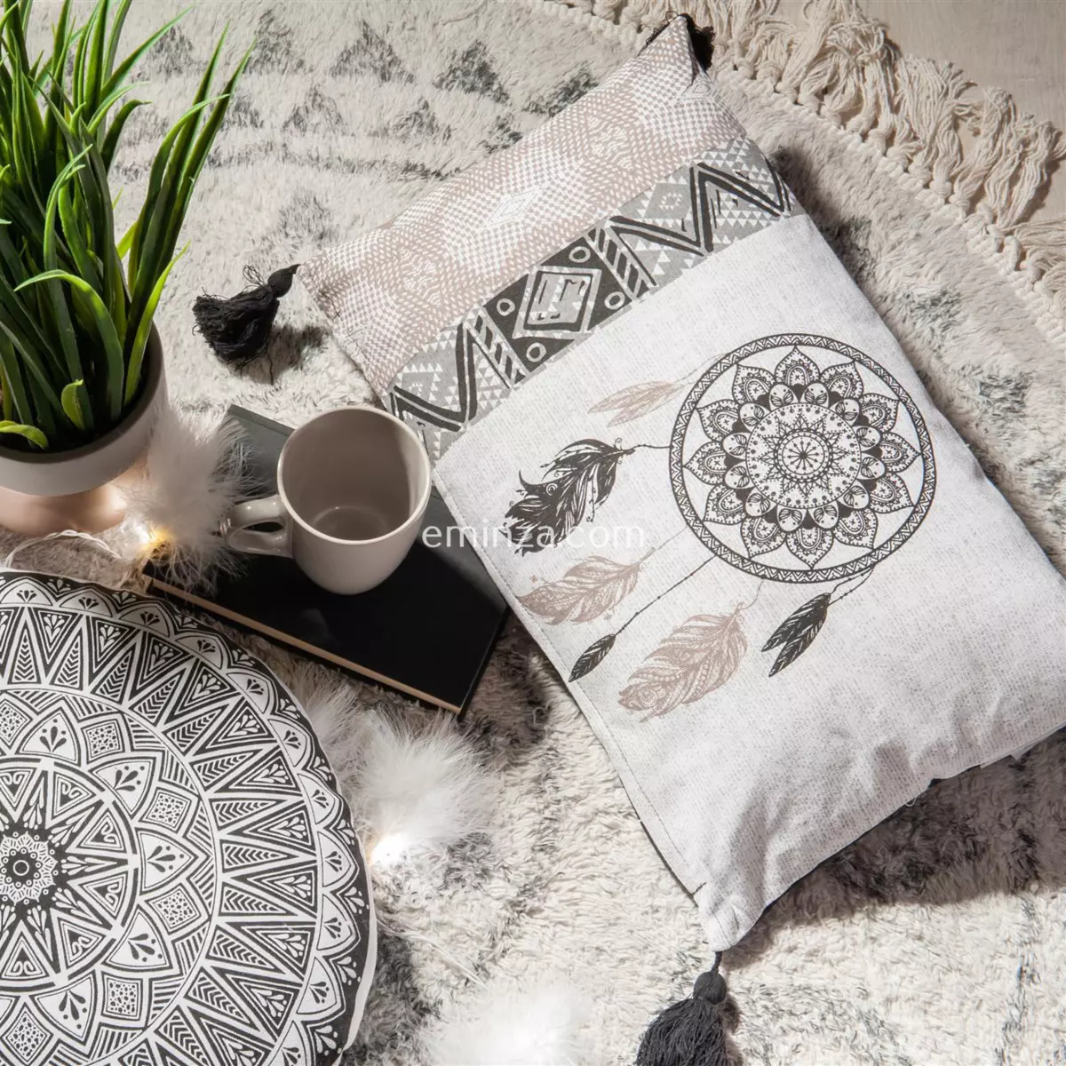 Tappeto cotone (Ø120 cm) Etnik Nero e bianco 2