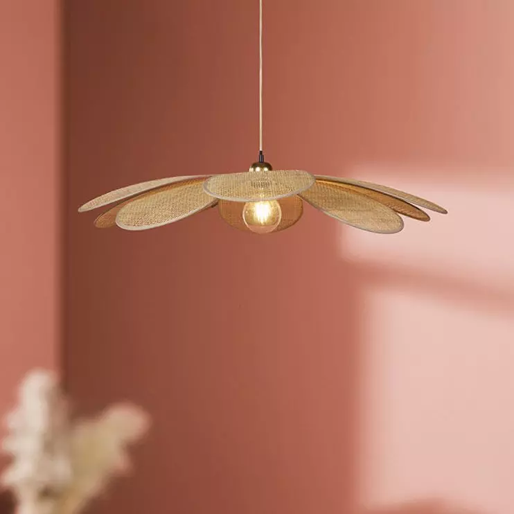 Hangende bamboe bloembladlamp (D60 cm) Margaux Beige