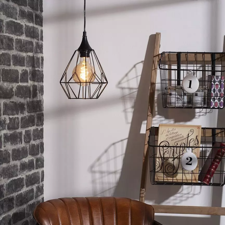 Pendellampe i metal (D19 cm) Diamant Sort