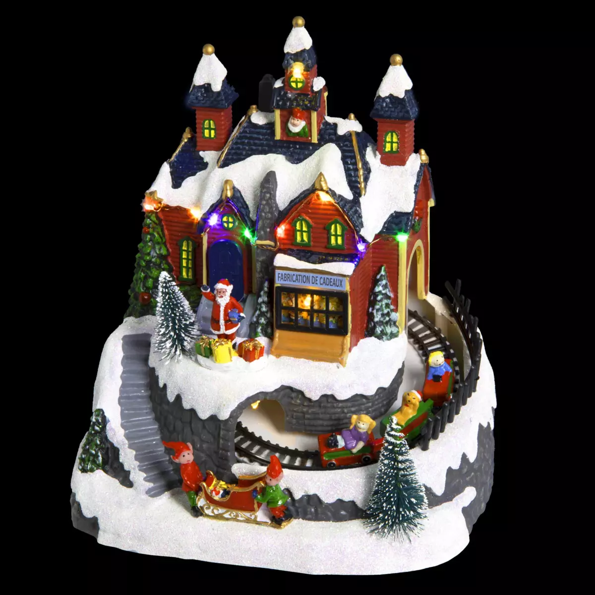 Beleuchtetes Weihnachtsdorf mit Musik Werkstatt & Eisenbahn Batteriebetrieben 3