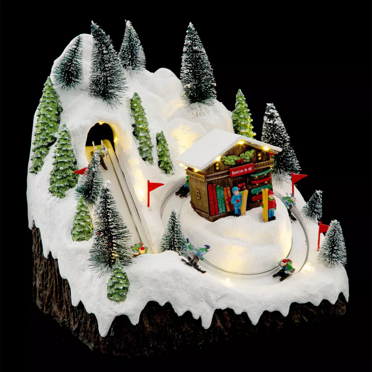 Villaggio di Natale luminoso piste di sci