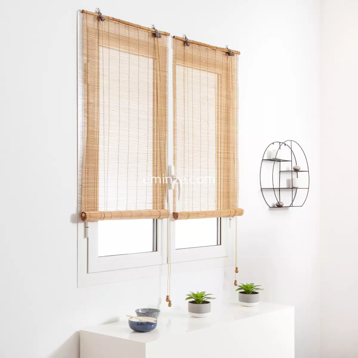 Estor para enrollar con varillas (90 cm x 180 cm) Bambú Natural 2