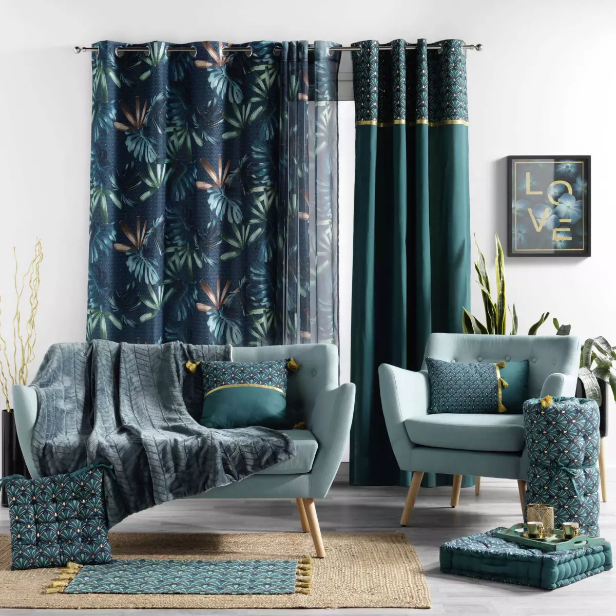 Rideau coton (140 x 240 cm) Artchic Bleu canard 3