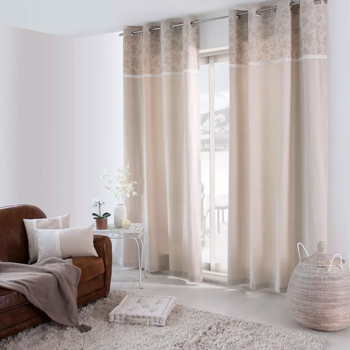 Rideau coton recyclé (140 x 240 cm) Rosa Beige 1
