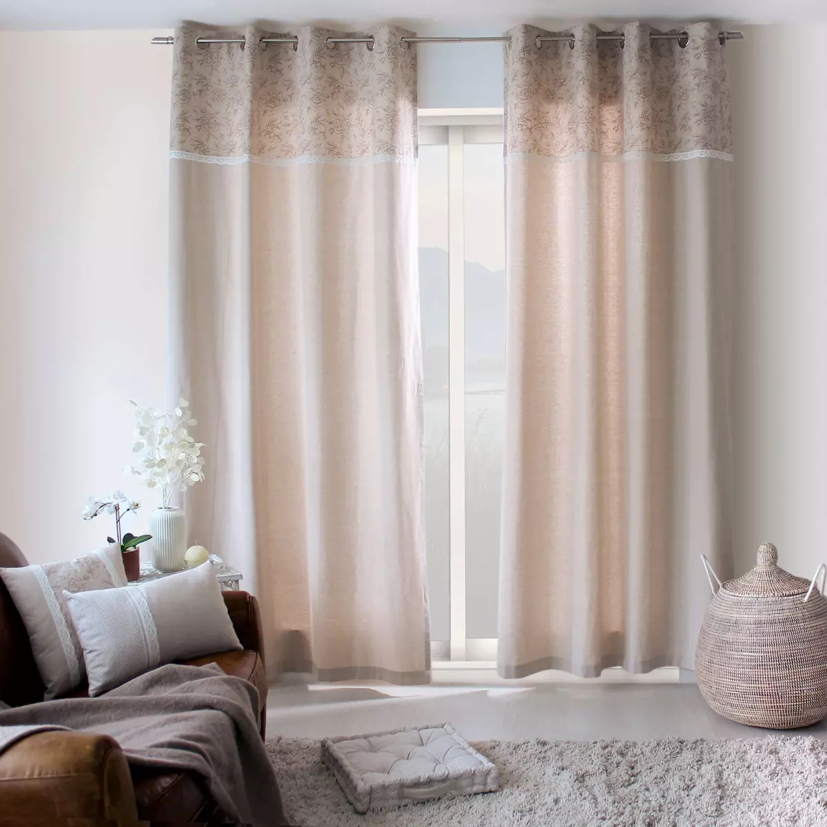 Cortina semi opaca de algodón reciclado (140 x 240 cm) Rosa Beige 4