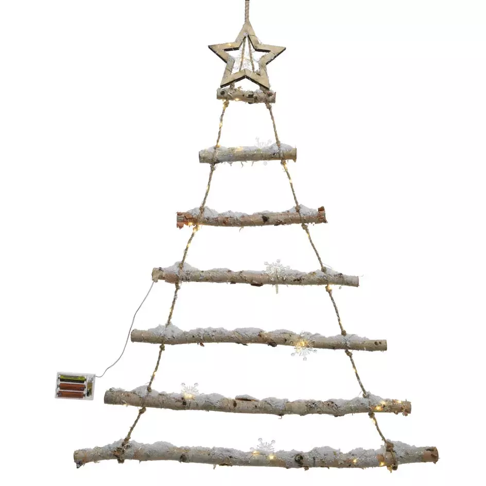 Sapin à suspendre à piles en bois branche illuminée Star  Blanc chaud 5