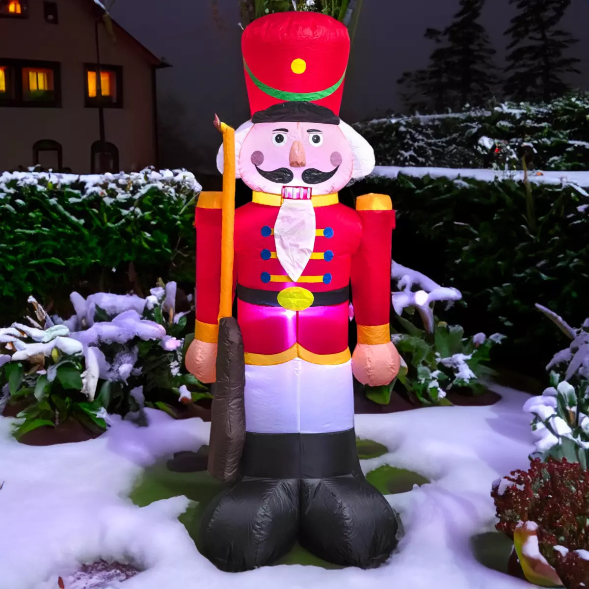 COSTWAY 240 cm opblaasbare notenkraker soldaat, kerstman soldaat met 3