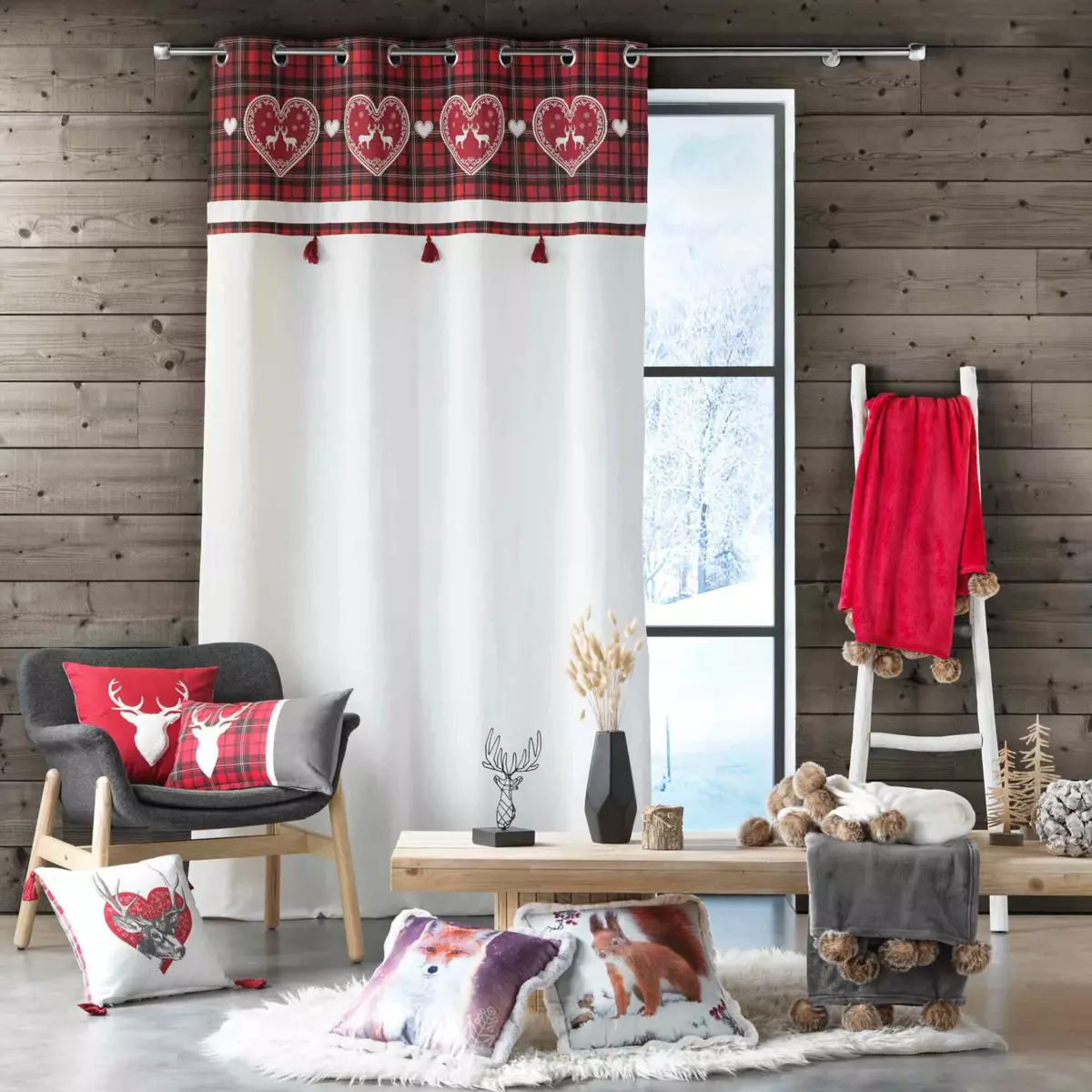 Rideau coton (140 x 240 cm) Heidi Rouge 1